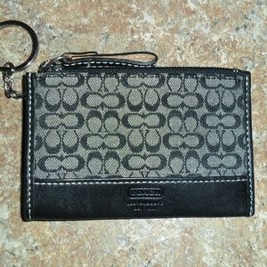 Coach Keyring Wallet in Logo Fabric Black & Grey